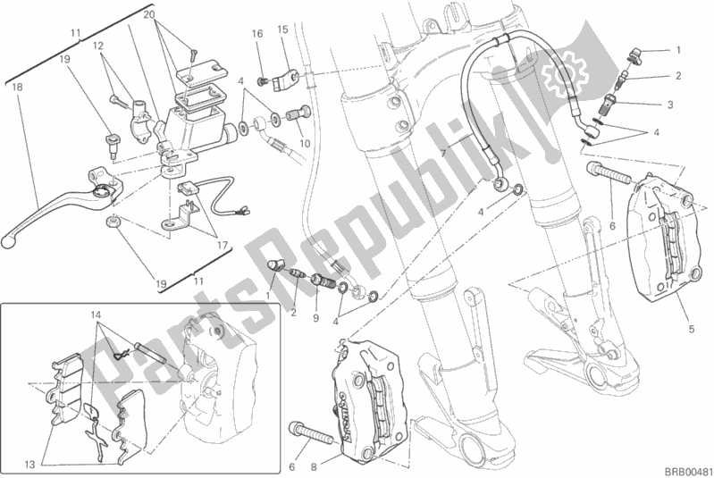 All parts for the Front Brake System of the Ducati Monster 821 Dark Brasil 2016